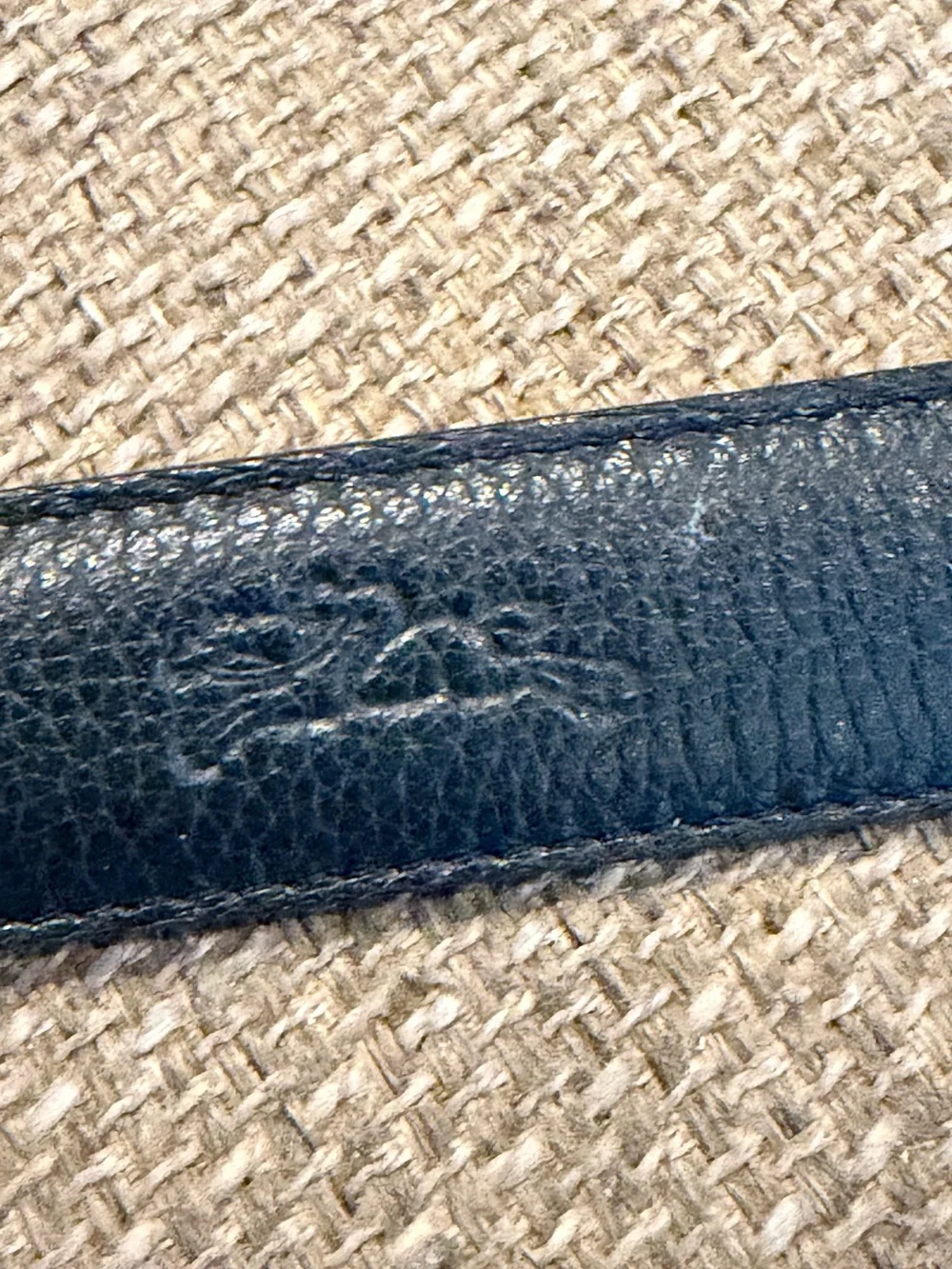 EUC - Longchamp Vintage Navy Leather Belt with Silver Buckle